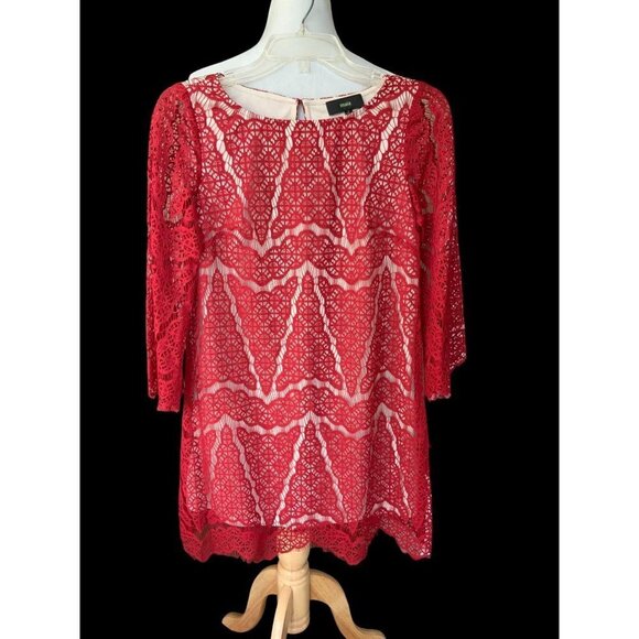 MAIA LADIES DESIGNER RED LACE LINED SCALLOPED EDGE KEYHOLE MINI DRESS NWT 2 - Picture 9 of 9